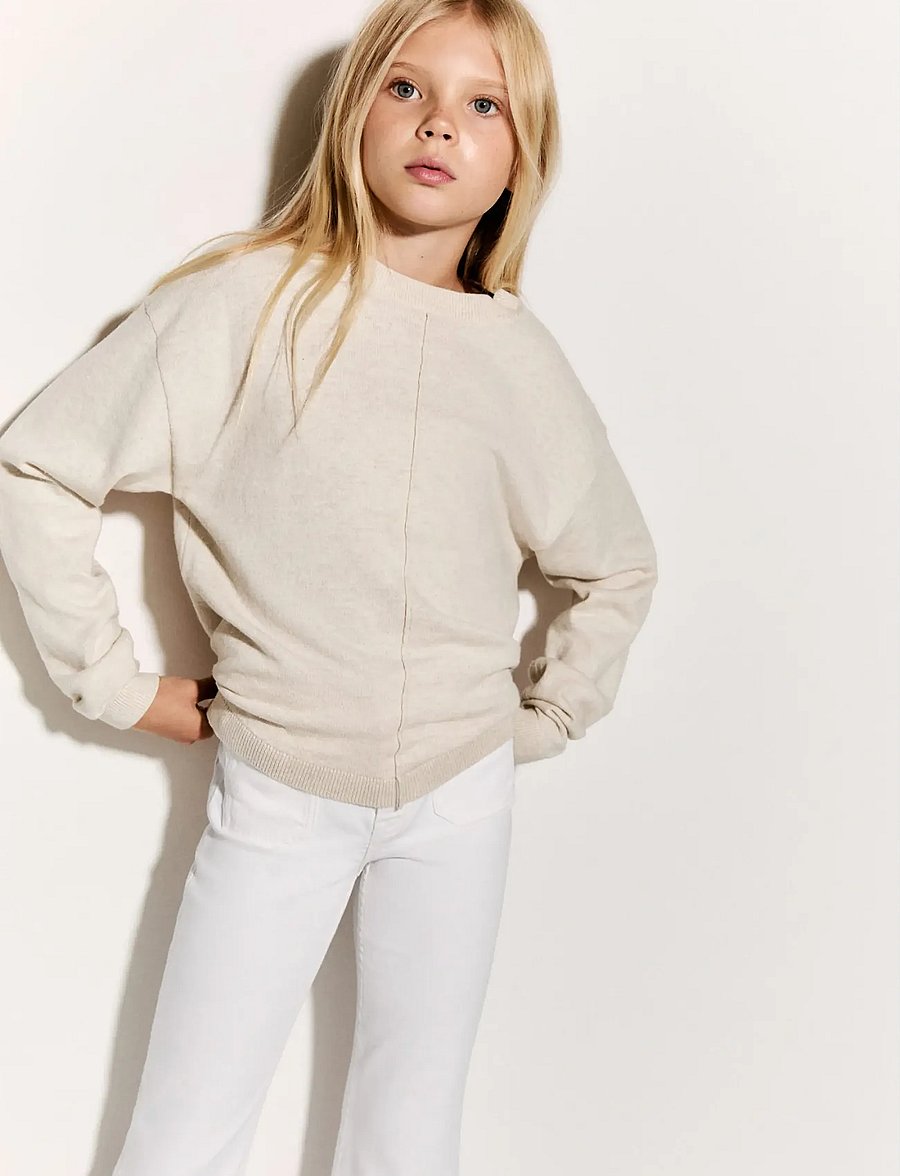 Mango - Decorative seams cotton sweater - stickade tröjor - light beige - 0