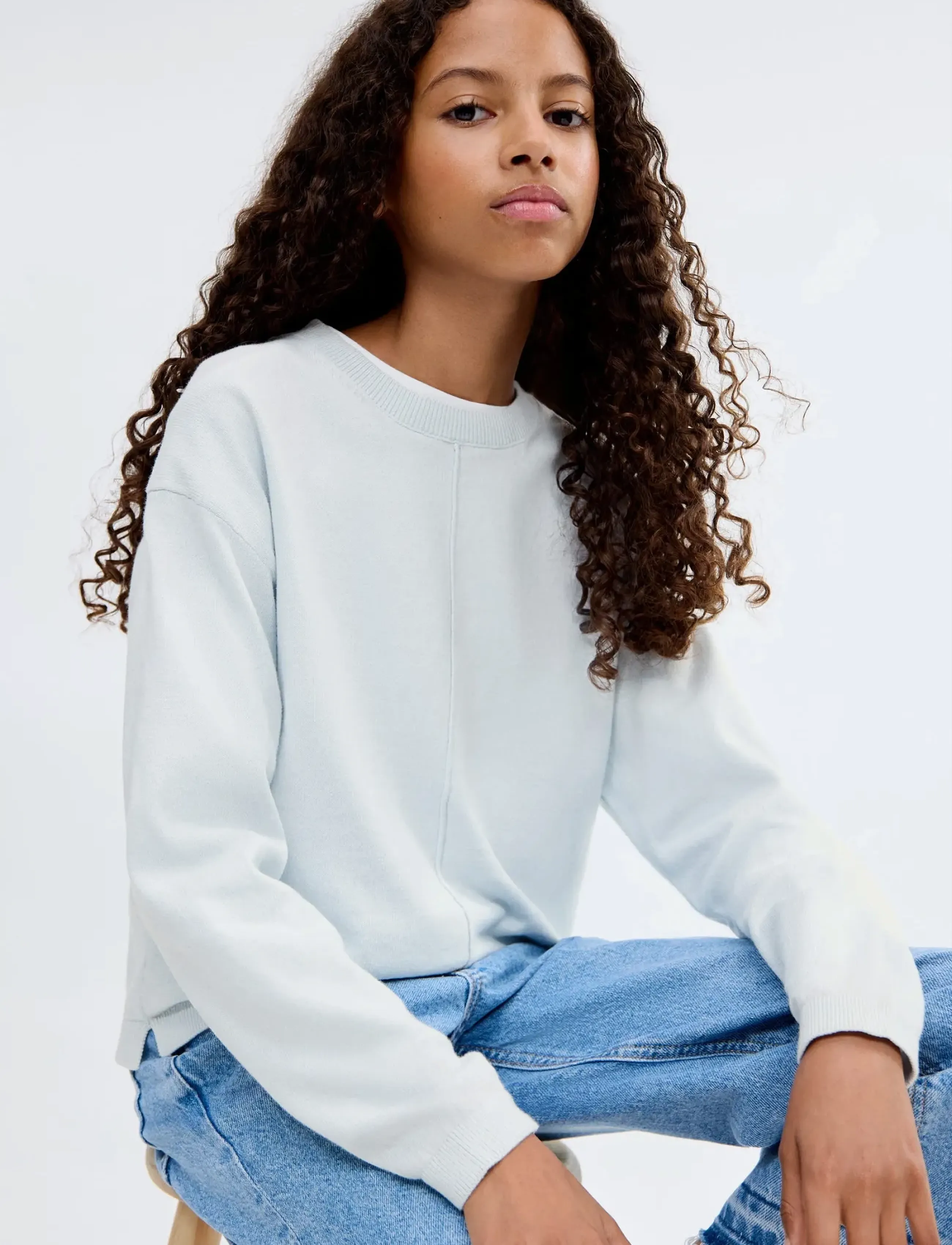 Mango Decorative seams cotton sweater - Mango - LT-PASTEL BLUE / blue