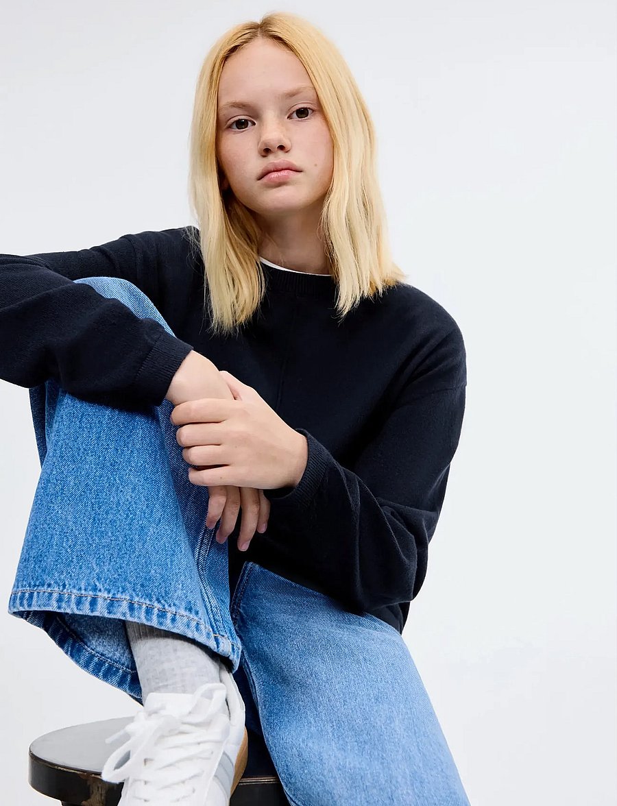Mango - Decorative seams cotton sweater - trøjer - navy - 0