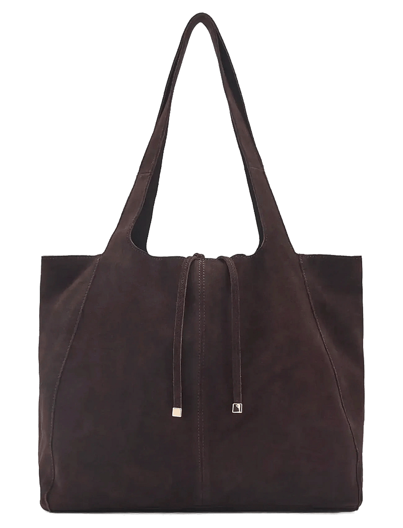 Mango - Suede shopper bag - dark brown - 1