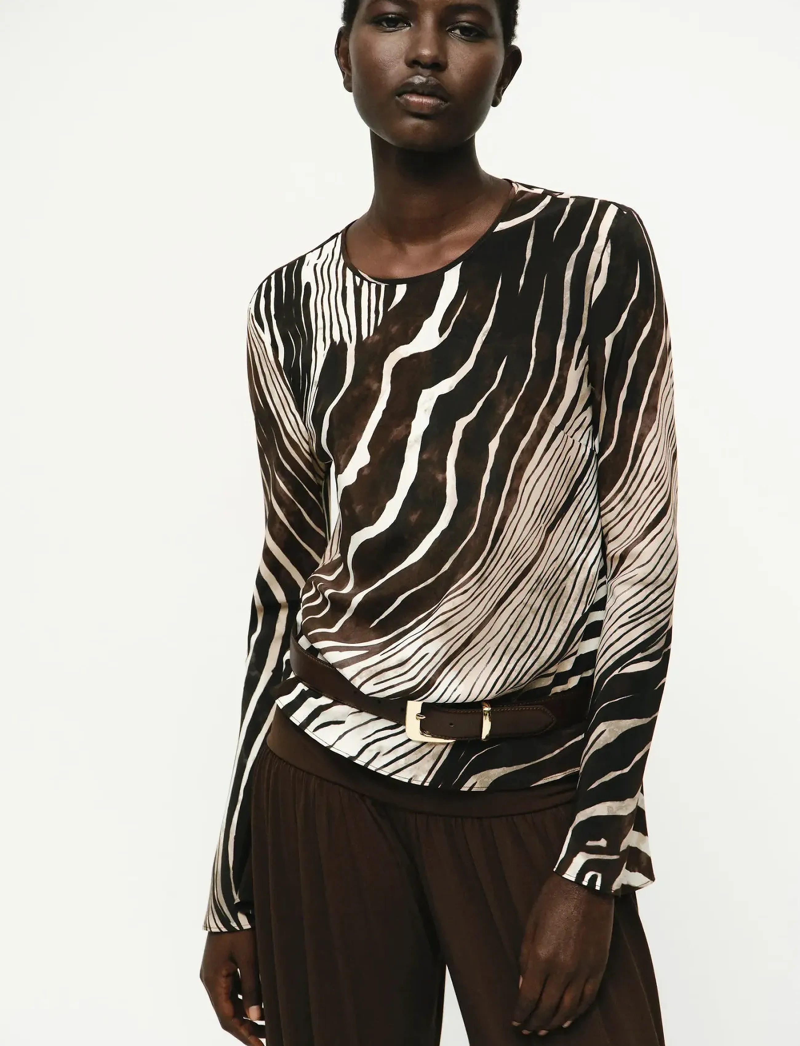 Mango Zebra Print Blouse, Kvinder, Zebra Print Bluse, Sort, Str: XS
