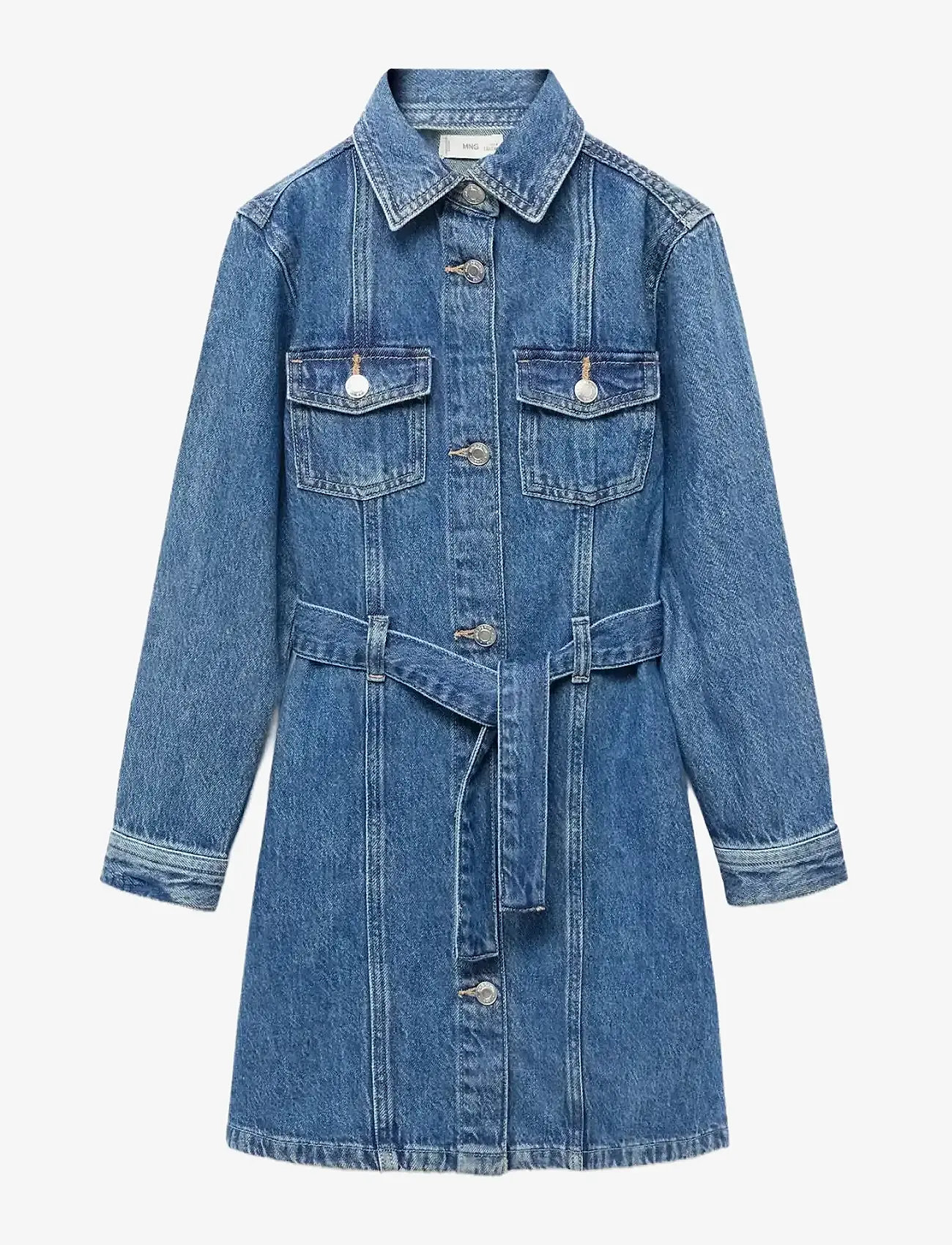 Mango - Short denim dress - långärmade vardagsklänningar - open blue - 1