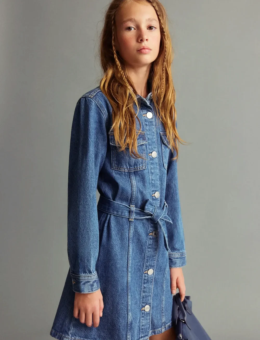 Mango - Short denim dress - langärmelige freizeitkleider - open blue - 0