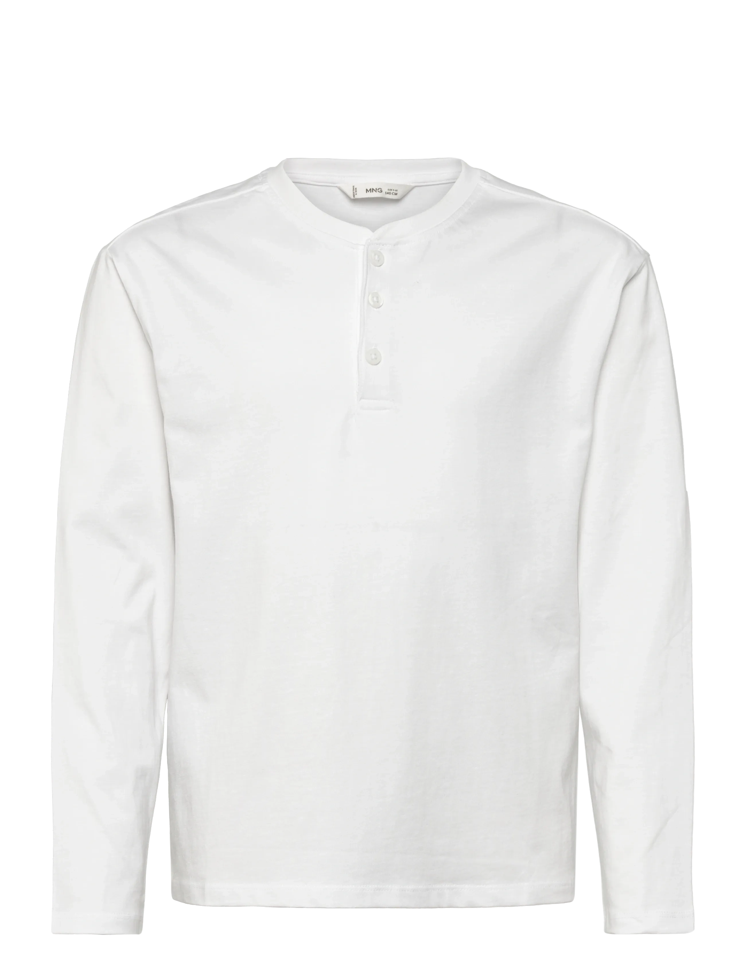 Mango Buttoned Cotton T-Shirt, 7-8, T-shirts, Weiß - Long-sleeved Kinder