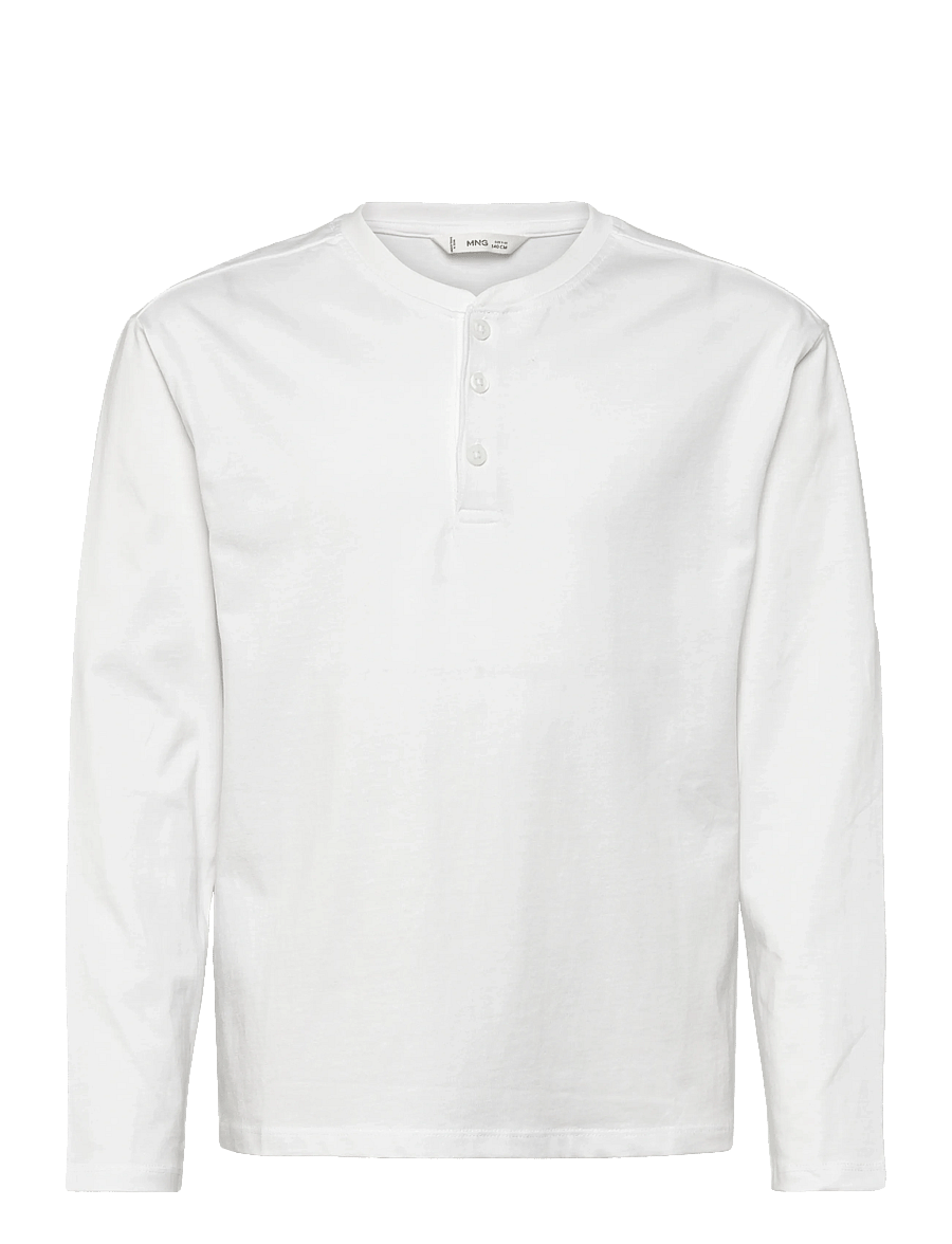 Mango - Buttoned cotton T-shirt - långärmade t-shirts - natural white - 0