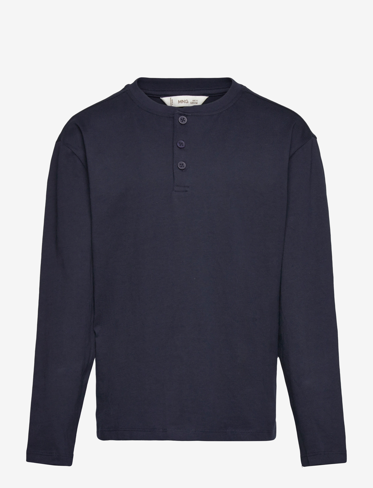 Mango - Buttoned cotton T-shirt - langærmede t-shirts - navy - 1