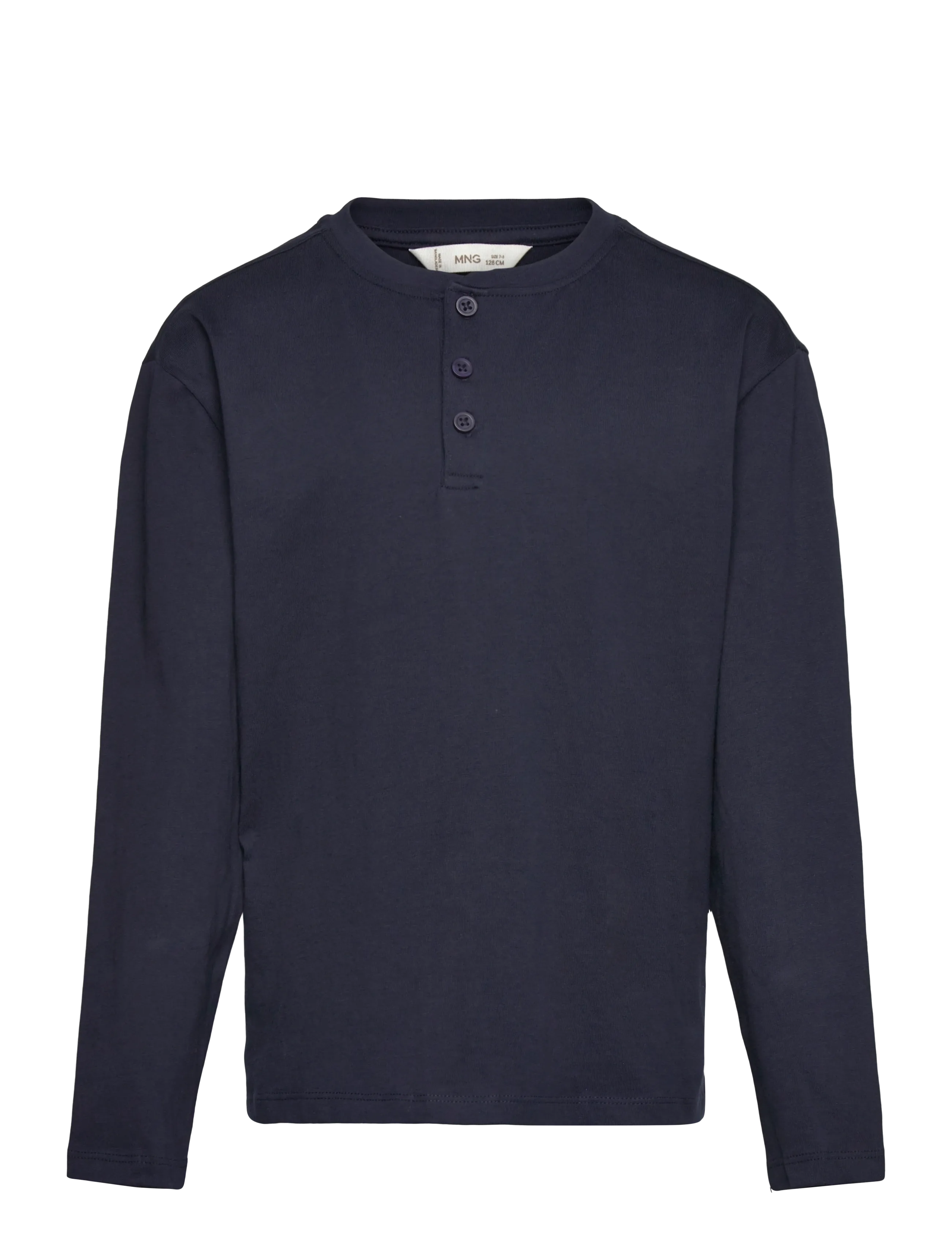 Mango Buttoned cotton T-shirt - Överdelar - NAVY / cream