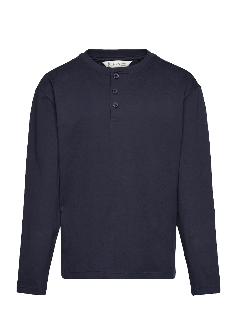 Mango - Buttoned cotton T-shirt - långärmade t-shirts - navy - 1