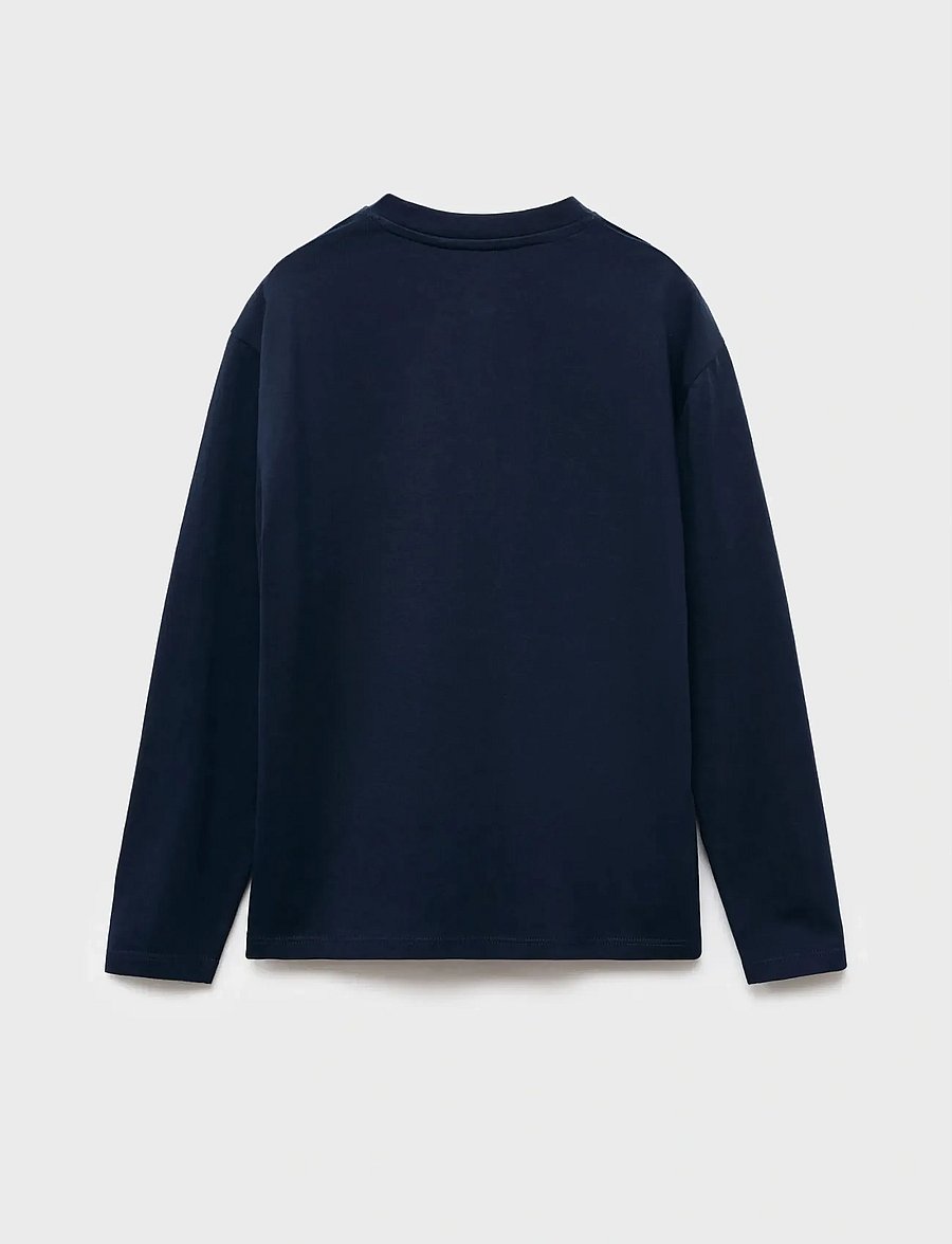 Mango - Buttoned cotton T-shirt - långärmade t-shirts - navy - 0