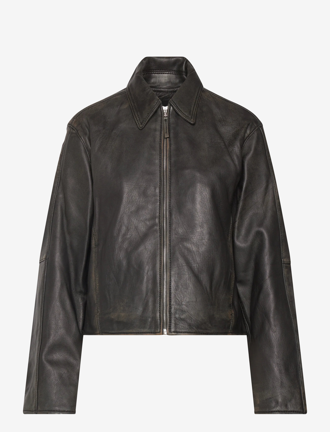 Mango - Lapels leather jacket - vårjackor - black - 0