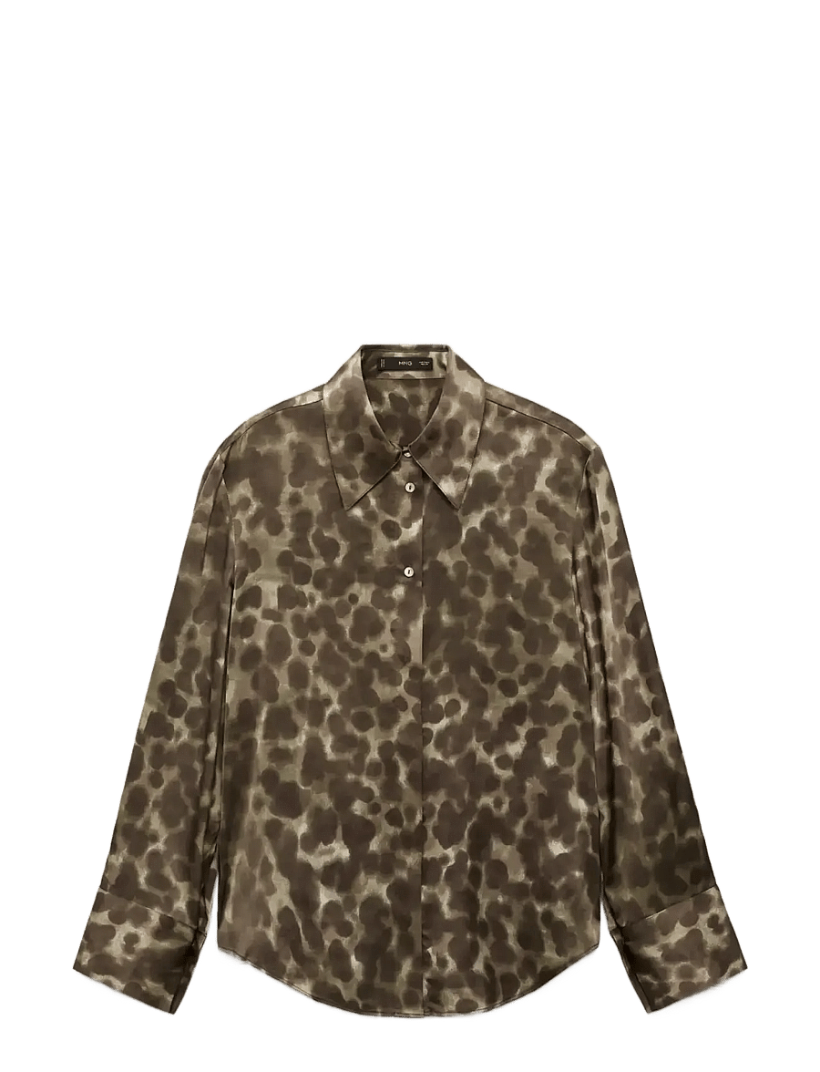 Mango - Satin print shirt - långärmade skjortor - brown - 1