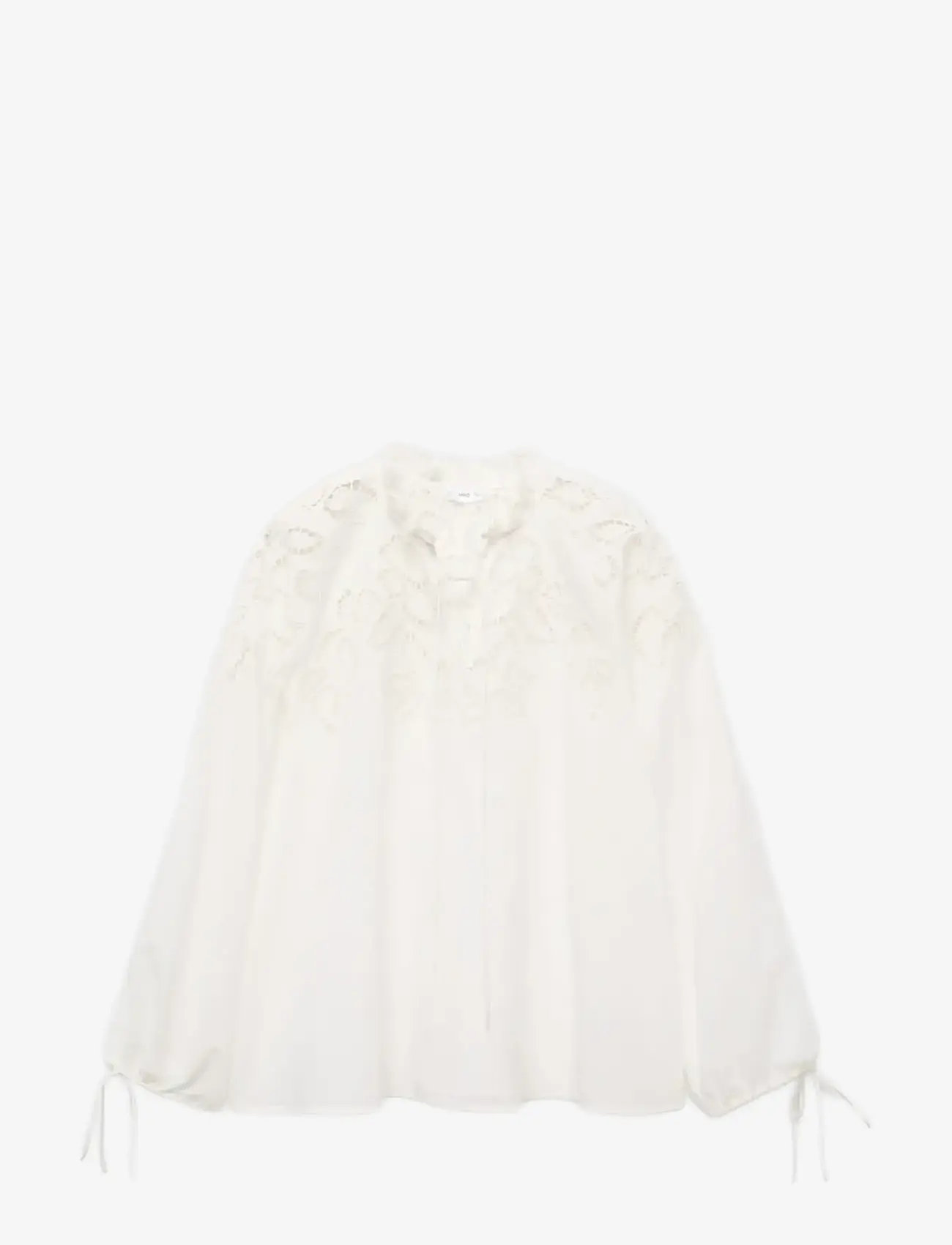 Mango - Embroidered blouse with bows - langærmede bluser - light beige - 0