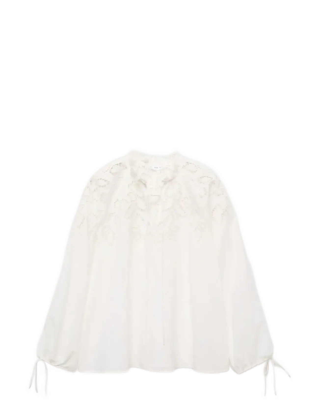 Embroidered blouse with bows - LIGHT BEIGE