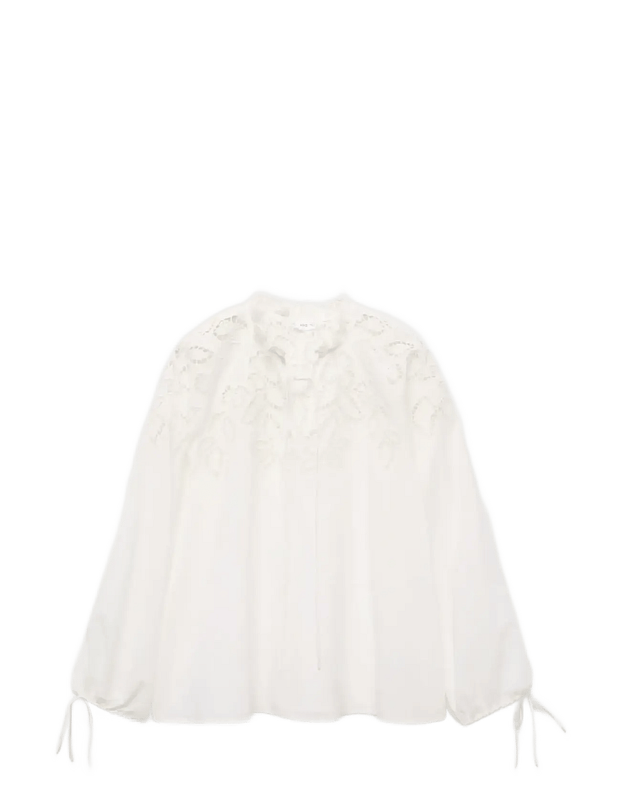 Mango - Embroidered blouse with bows - langærmede skjorter - light beige - 1