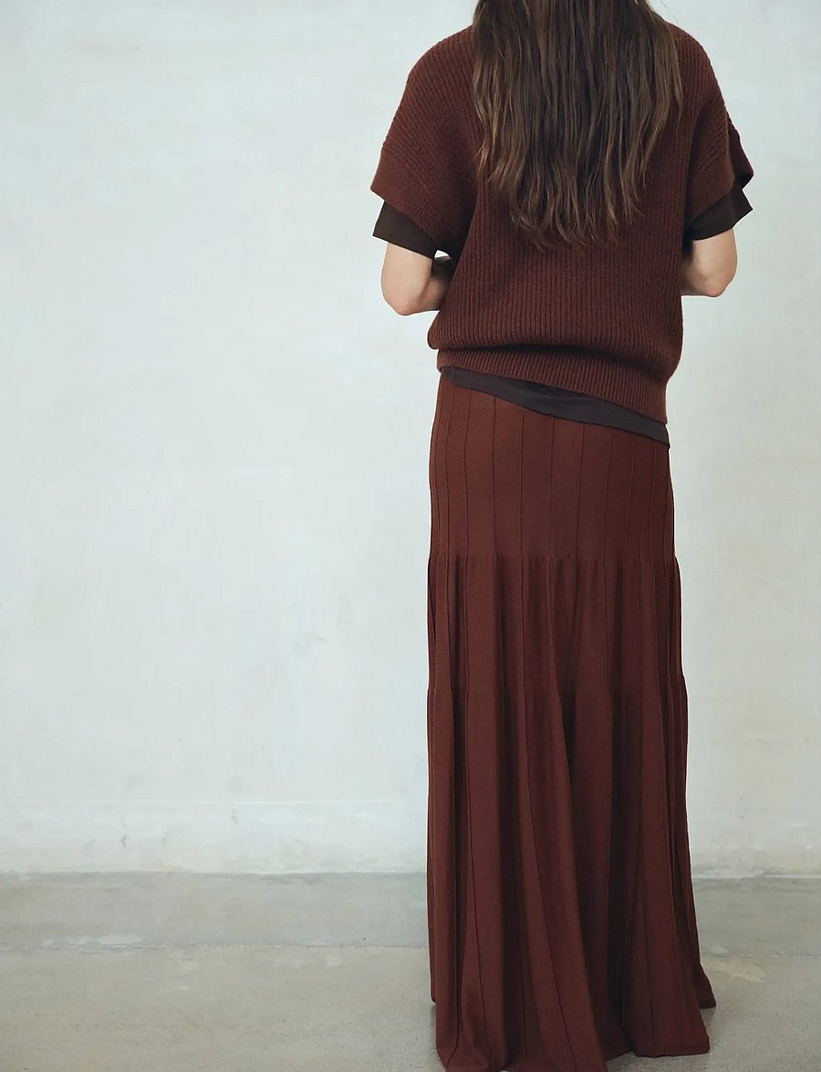 Mango - Knitted long skirt with seam detail - strikkede nederdele - brown - 3