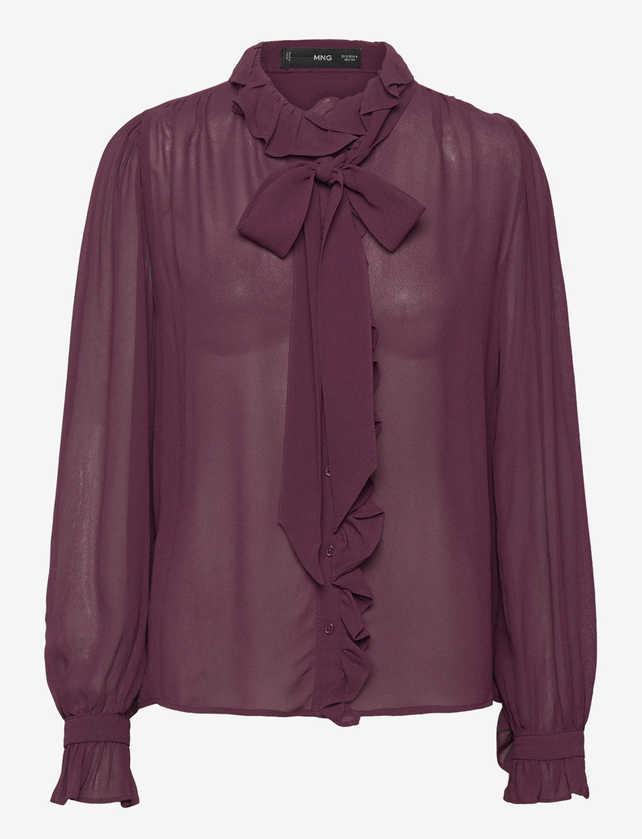 Mango - Ruffled blouse with scarf - långärmade blusar - dark red - 0