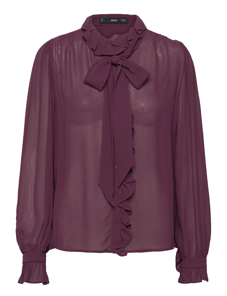 Mango - Ruffled blouse with scarf - langärmelige blusen - dark red - 1