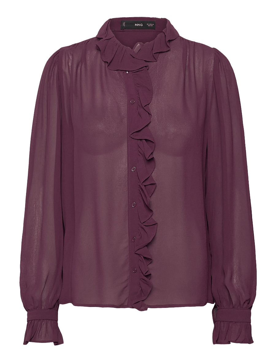 Mango - Ruffled blouse with scarf - langärmelige blusen - dark red - 3