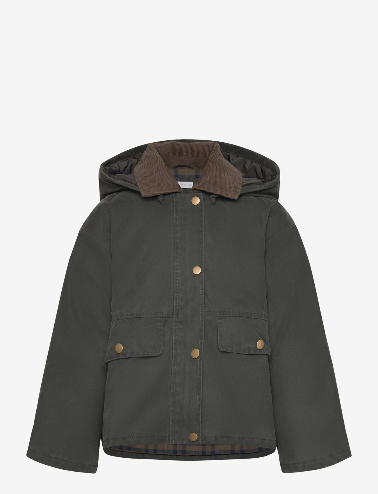 Mango - Waxed-effect jacket with hood - overtøj - beige - khaki - 0