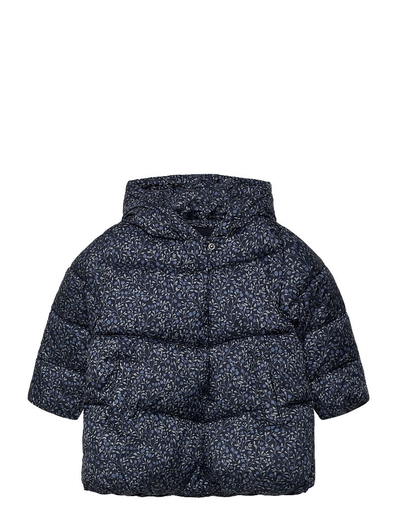 Mango - Long padded floral anorak - vinterjackor - navy - 0