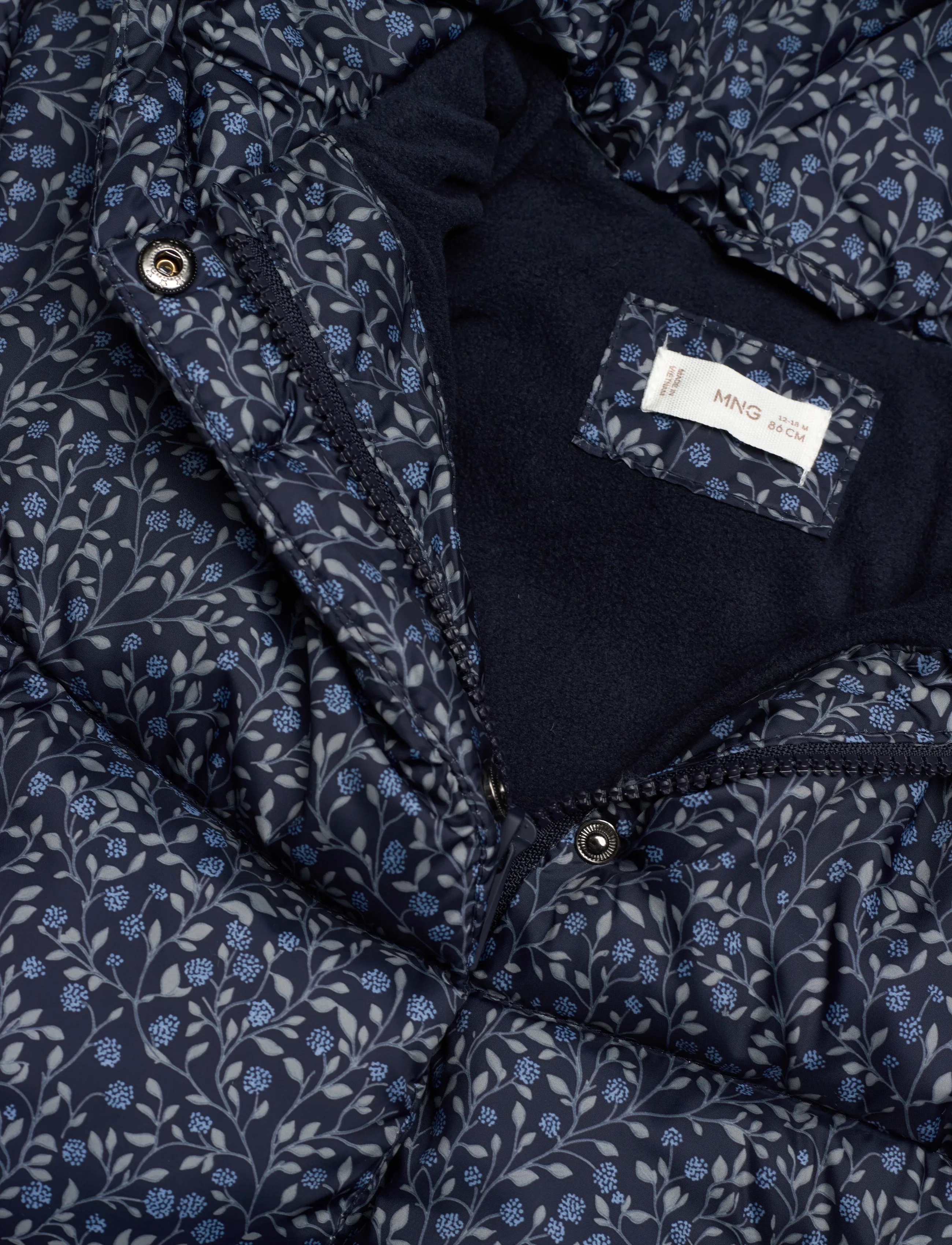 Mango - Long padded floral anorak - outerwear - navy - 2