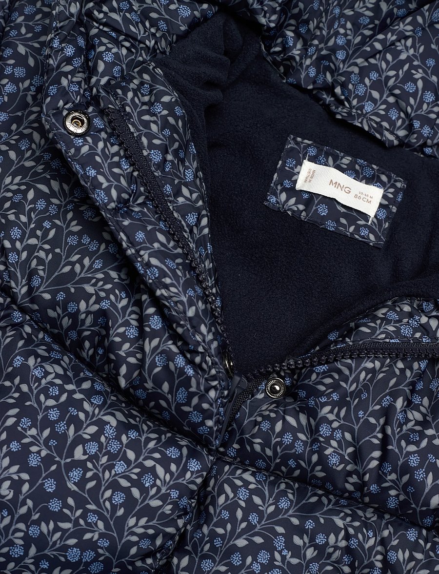 Mango - Long padded floral anorak - vinterjackor - navy - 2