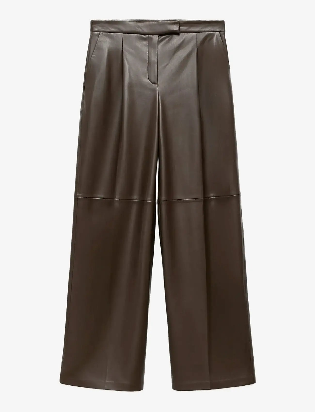 Mango - Wide leg faux-leather trousers - bukser med brede ben - beige - khaki - 1