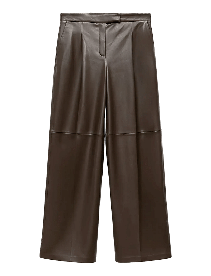 Mango - Wide leg faux-leather trousers - bukser med brede ben - beige - khaki - 1