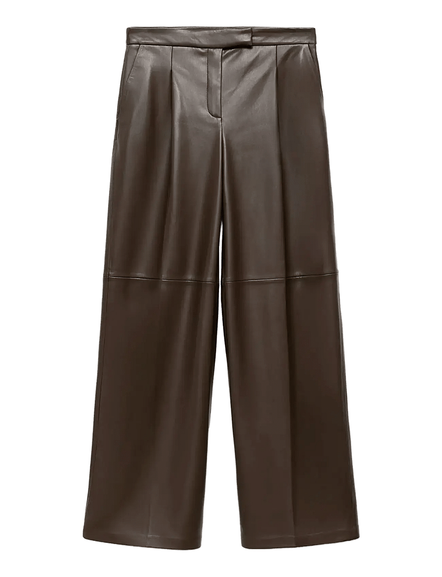 Mango - Wide leg faux-leather trousers - vida byxor - beige - khaki - 1