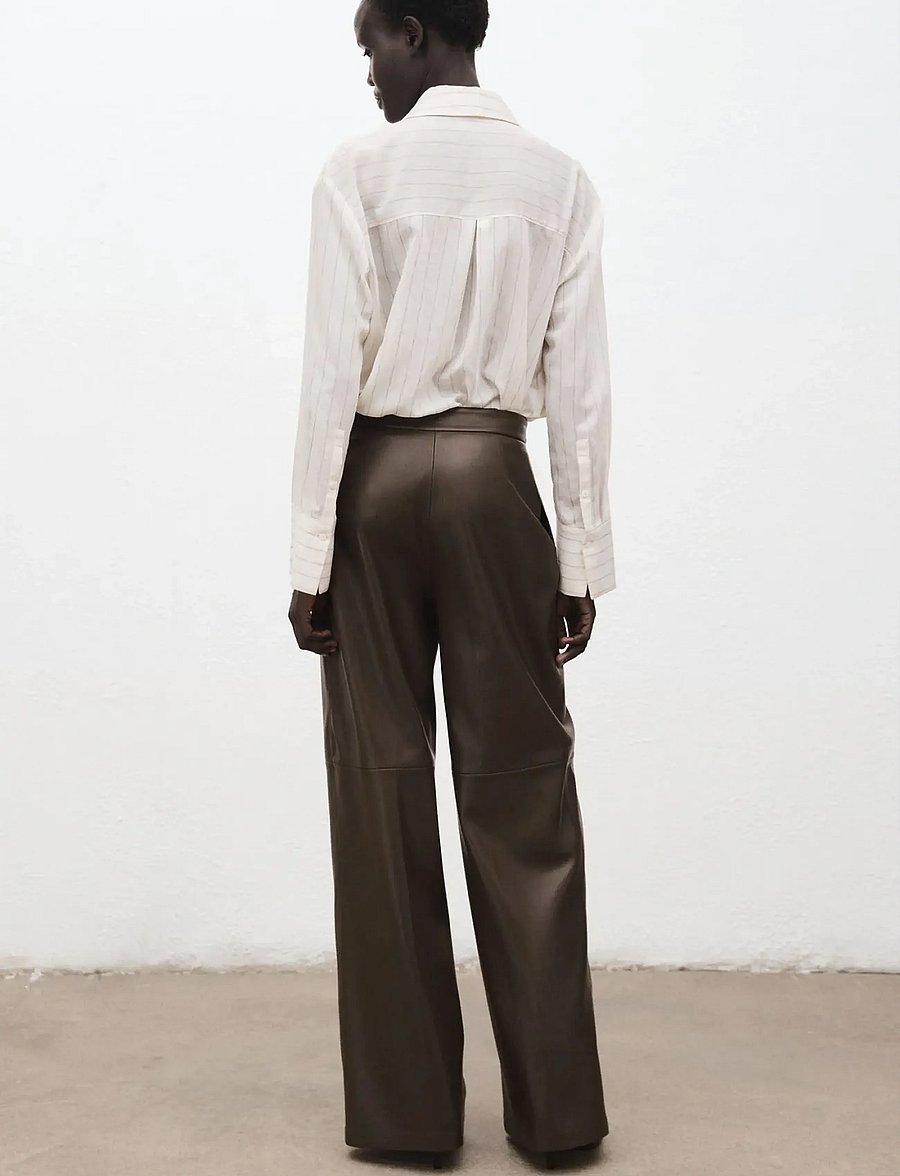 Mango - Wide leg faux-leather trousers - vida byxor - beige - khaki - 3