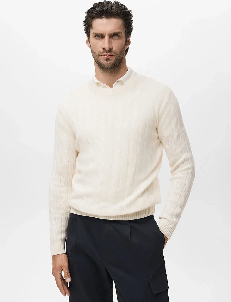 Mango - 100% wool braided sweater - rundhals - light beige - 0