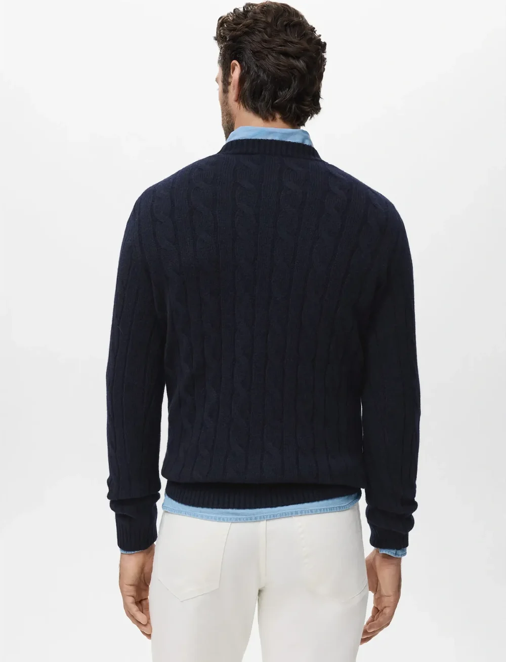 Mango - 100% wool braided sweater - rund hals - navy - 3