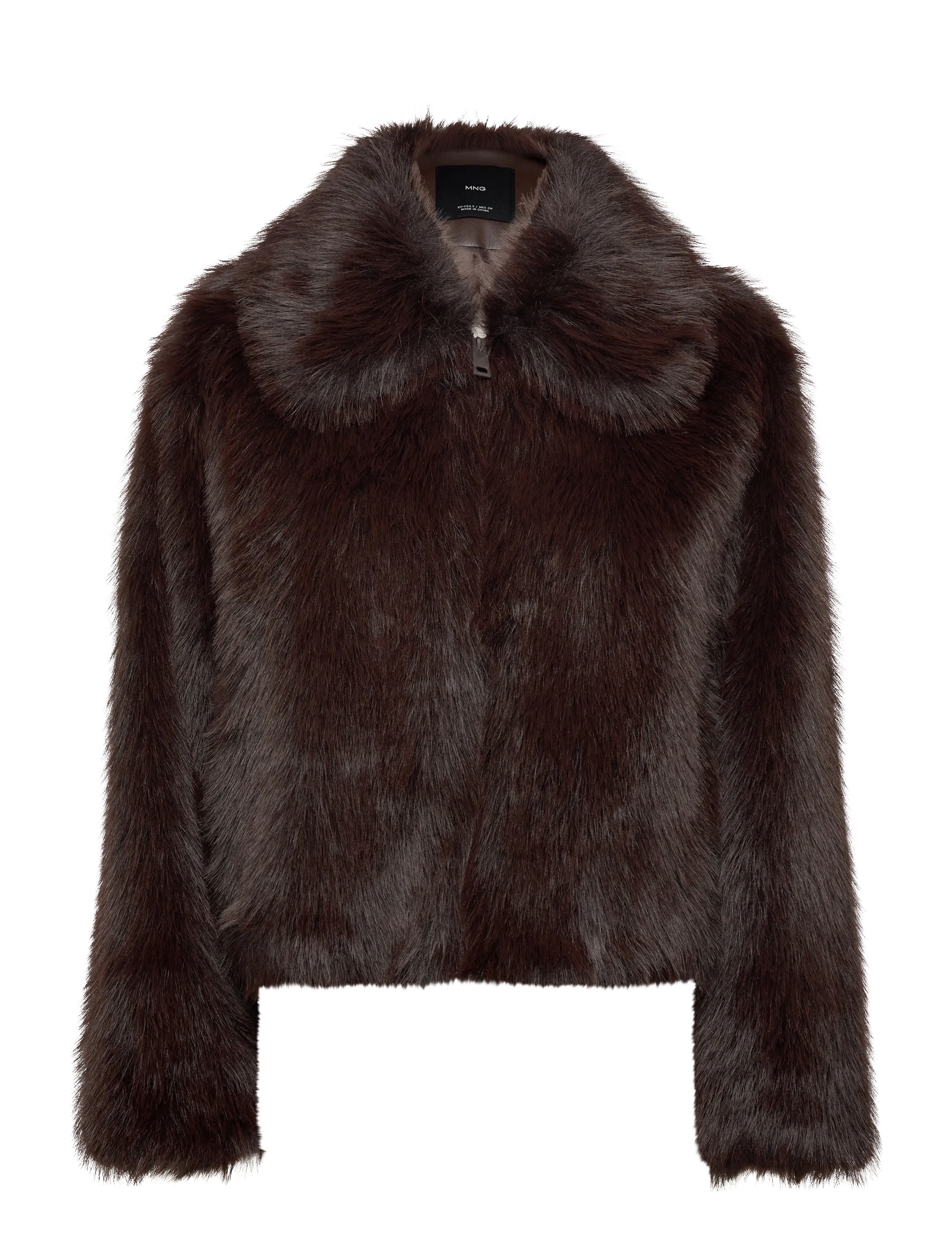 Faux-fur jacket with zip - BROWN