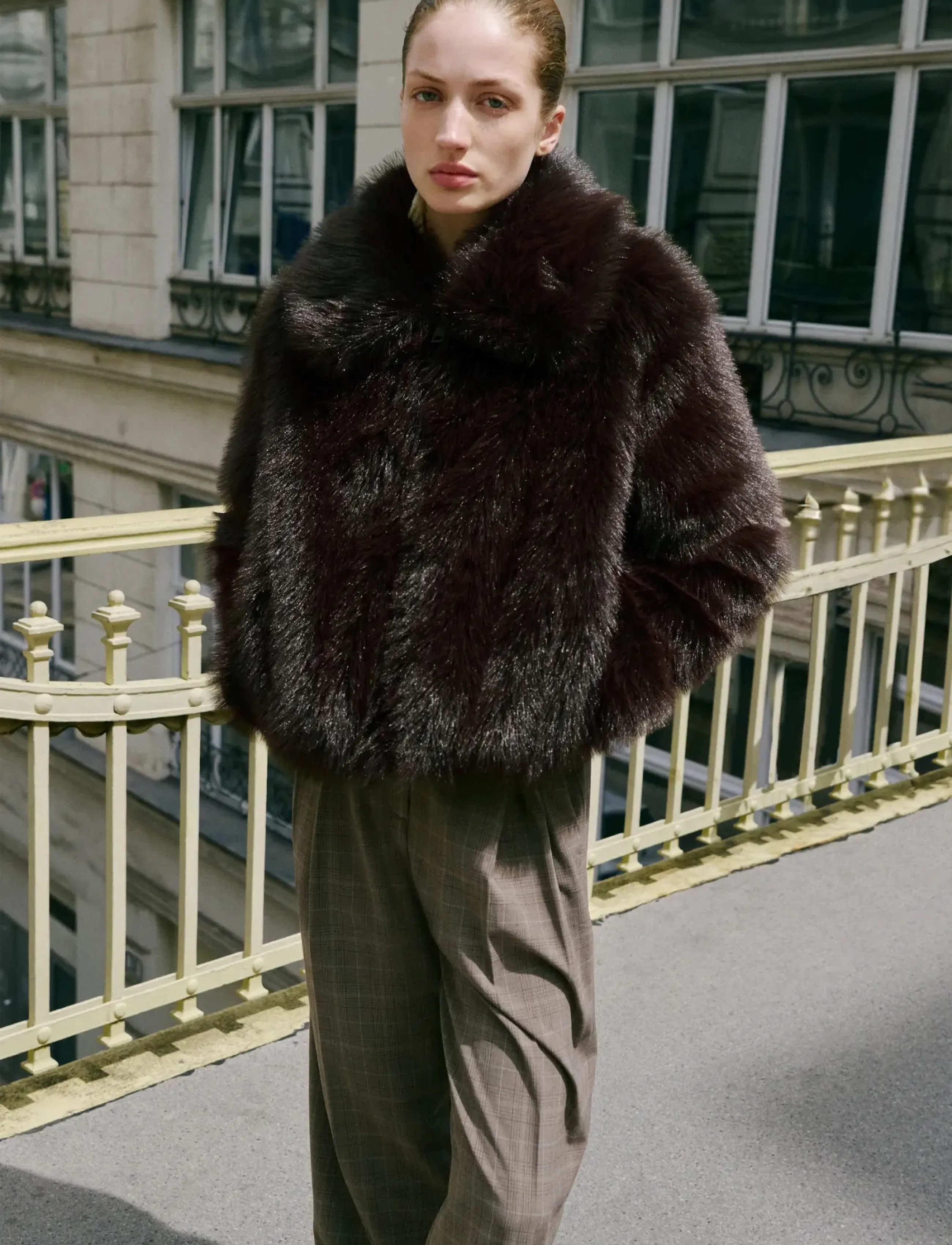 Mango Faux-fur jacket with zip - Mango - BROWN / brown