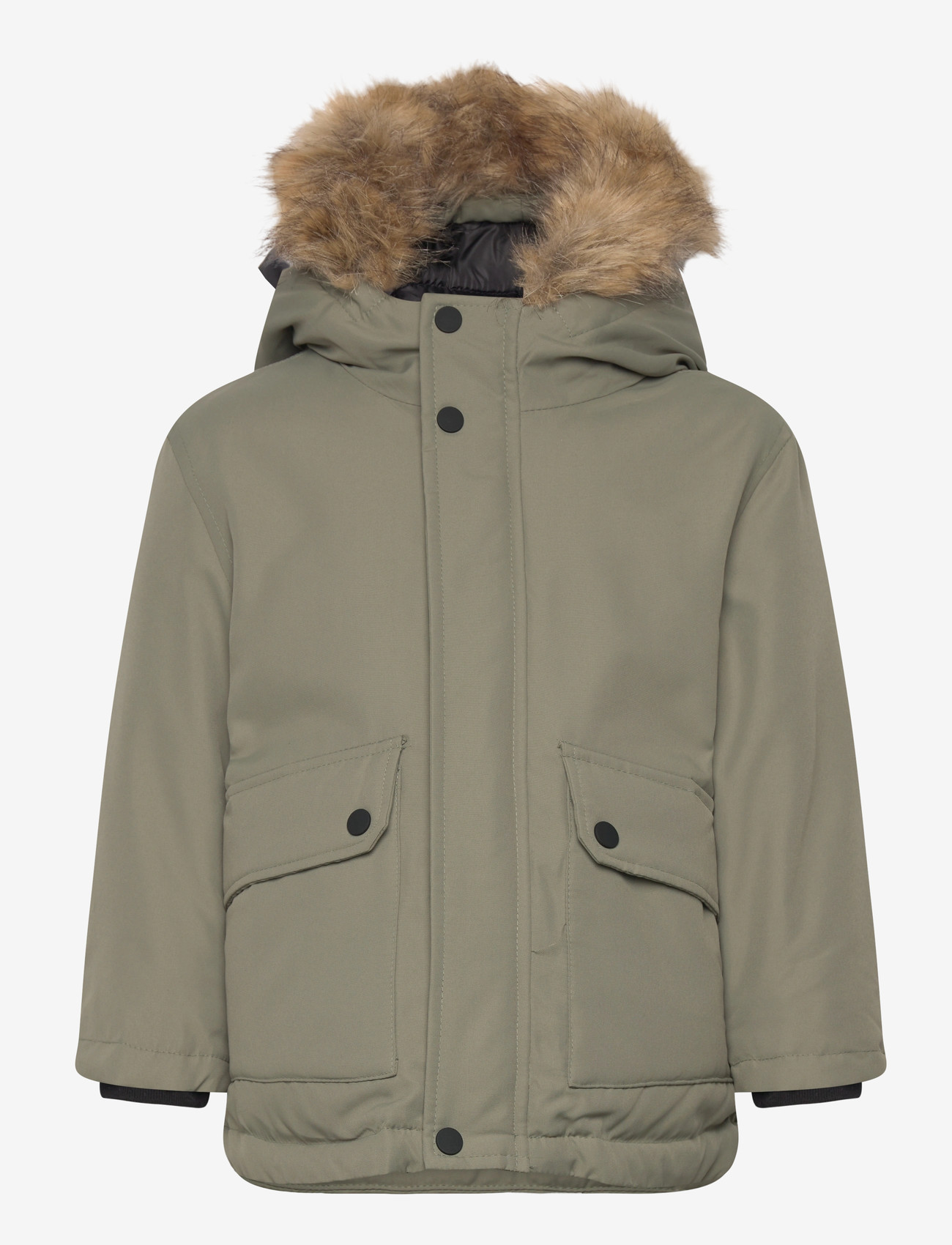 Mango - Anorak with shearling-effect hood - overtøj - green - 0