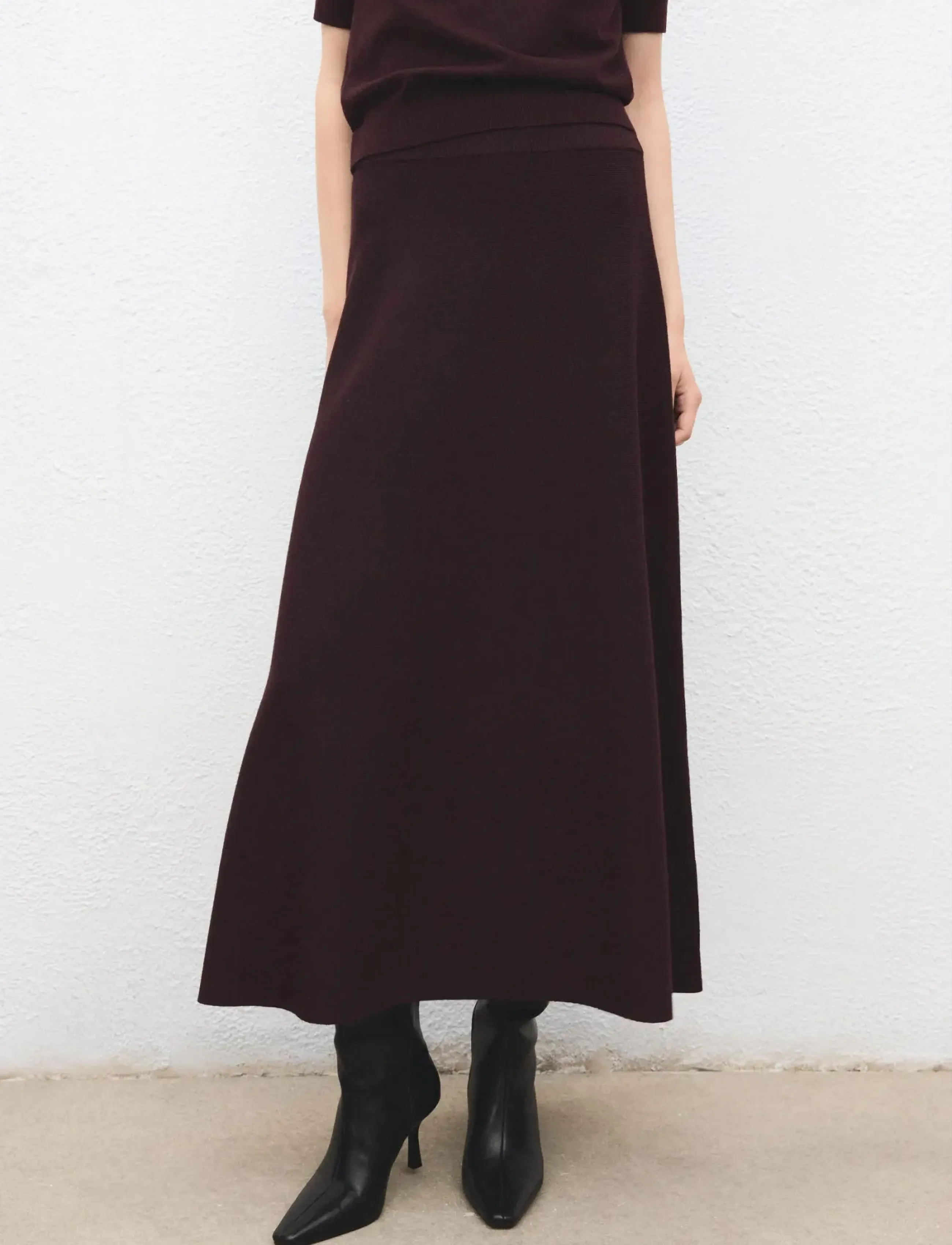 Mango Wool-blend knitted skirt - Nederdele - DARK RED / burgundy