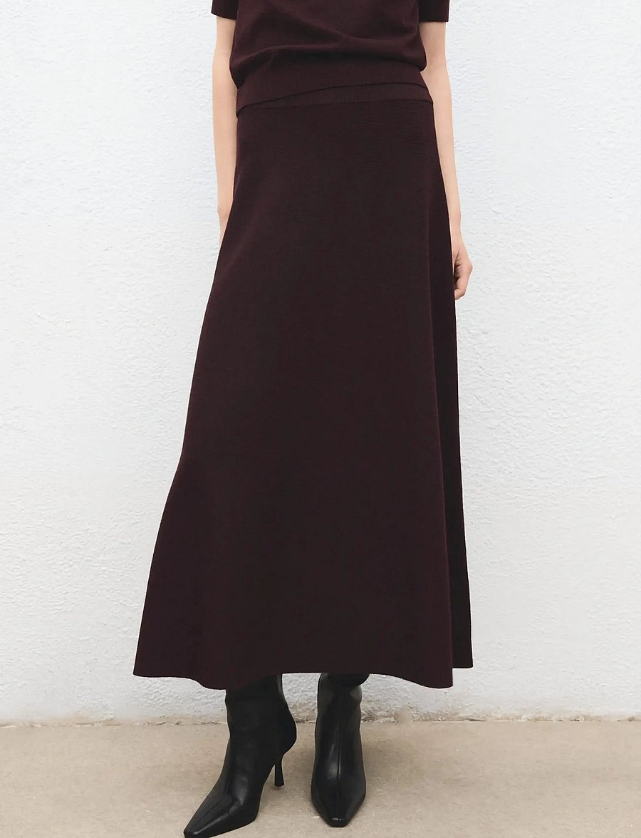 Mango - Wool-blend knitted skirt - stickade kjolar - dark red - 0
