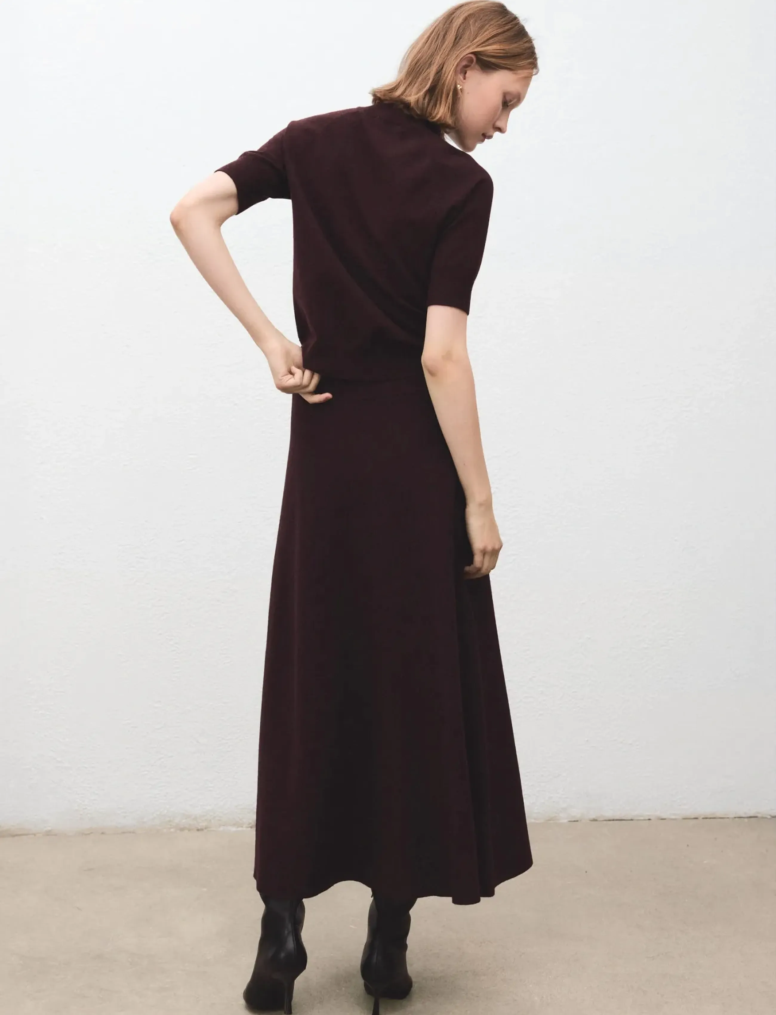 Mango - Wool-blend knitted skirt - spódnice dzianinowe - dark red - 2