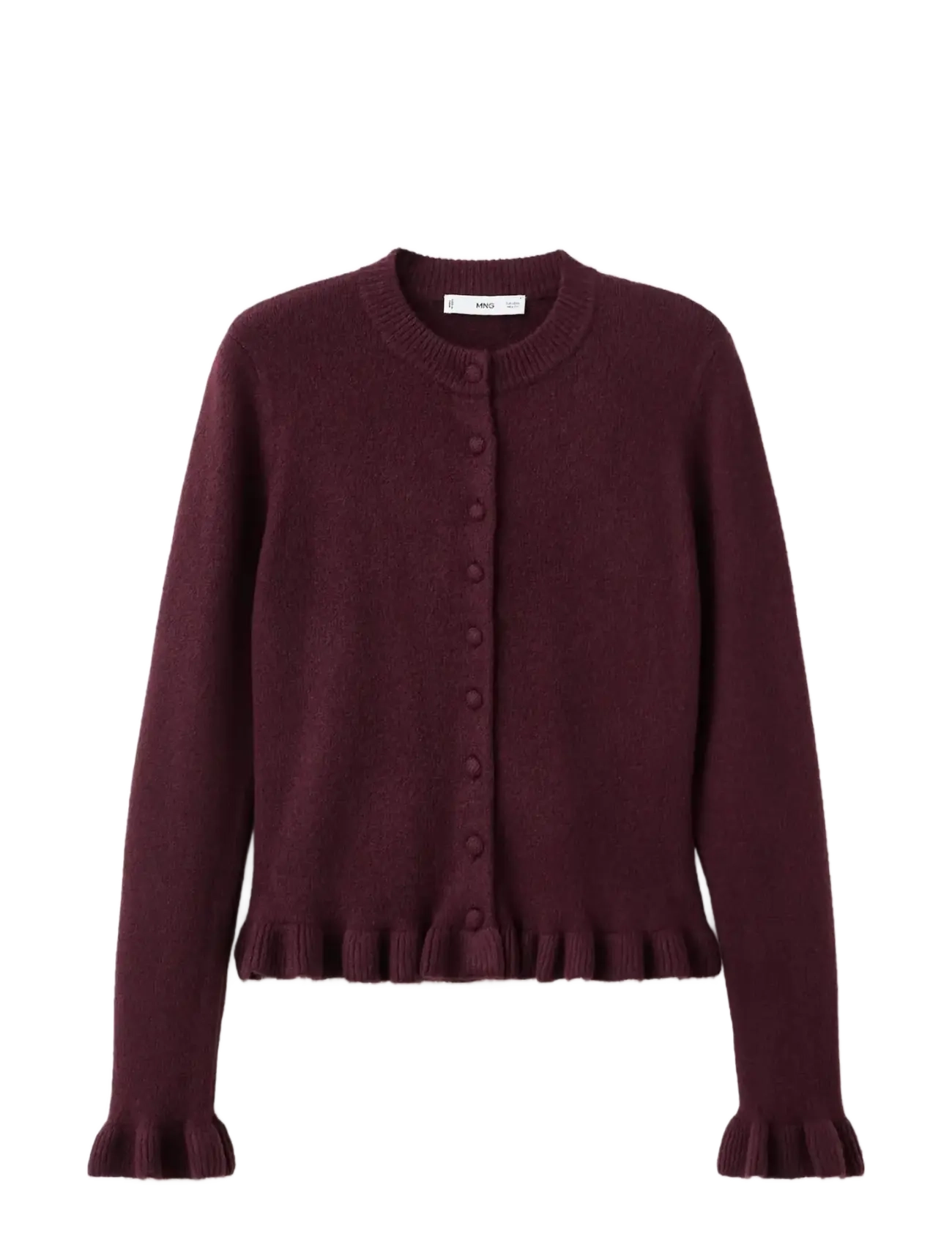 MANGO Ruffle Knit Cardigan Burgundy - L - Damen