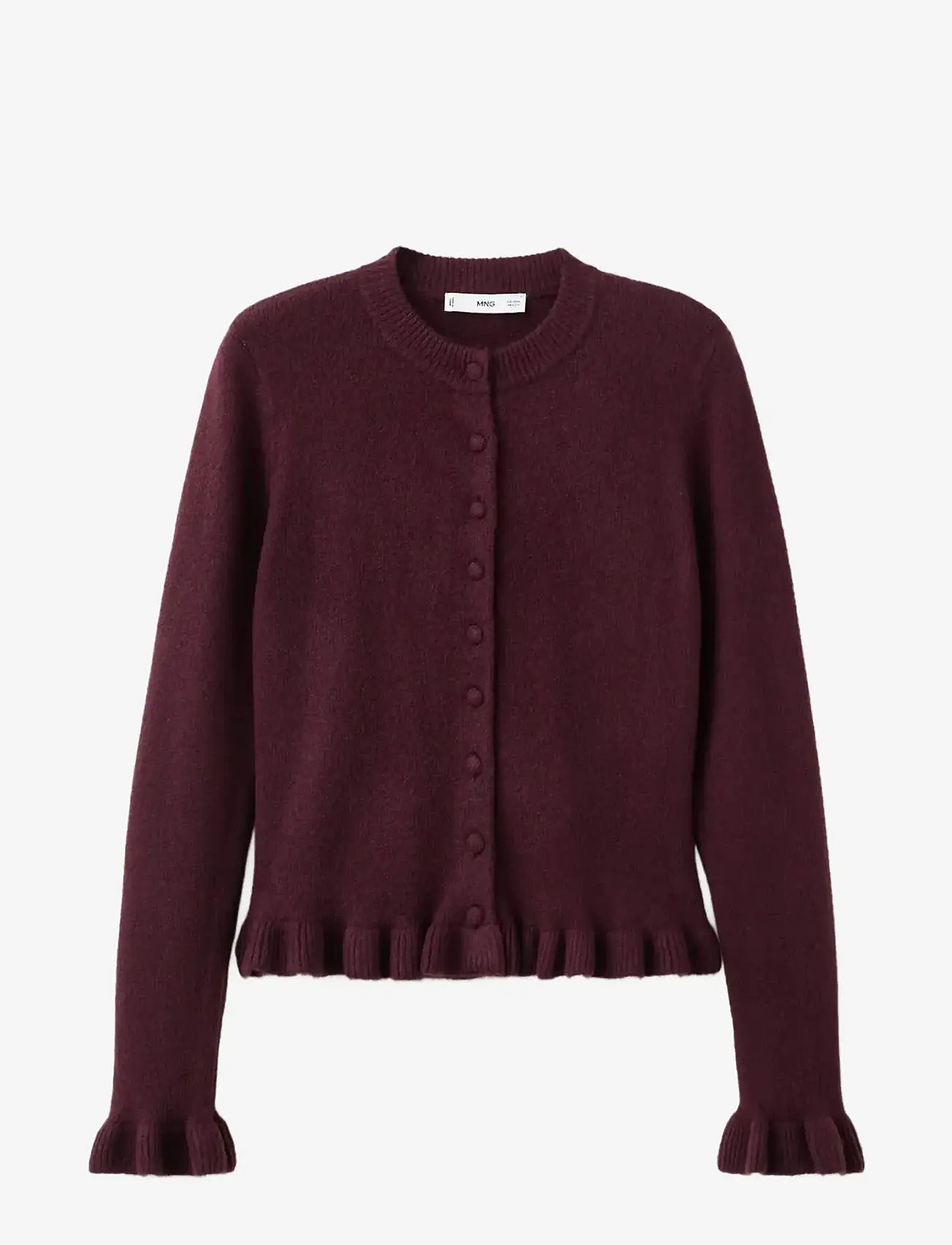 Mango - Ruffle  knit cardigan - cardigans - dark red - 1