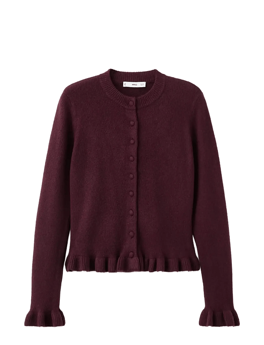 Mango - Ruffle knit cardigan - koftor - dark red - 1