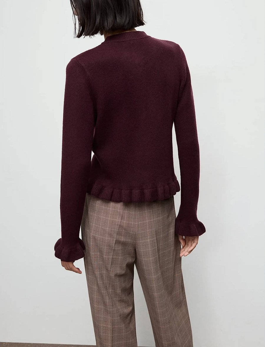 Mango - Ruffle knit cardigan - koftor - dark red - 2