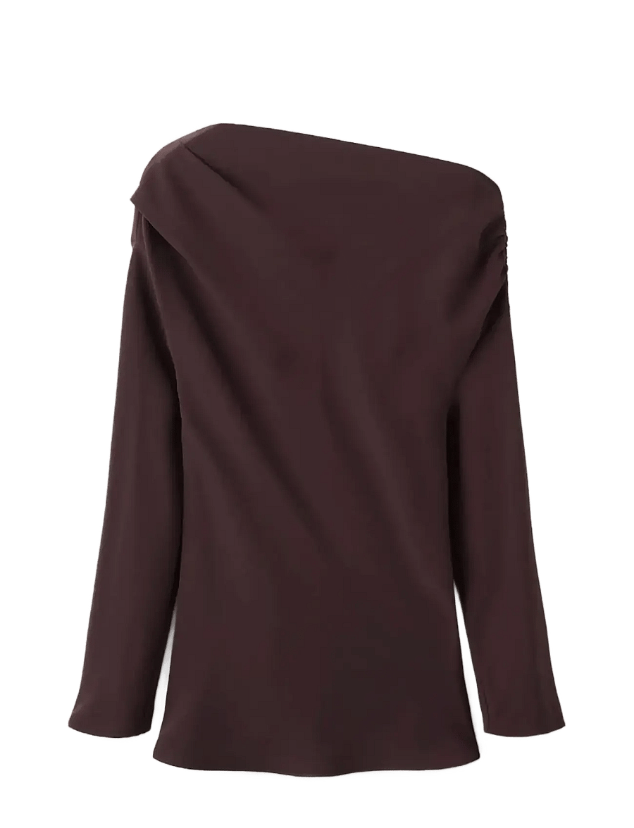 Mango - Blouse with asymmetrical neckline - långärmade blusar - brown - 1