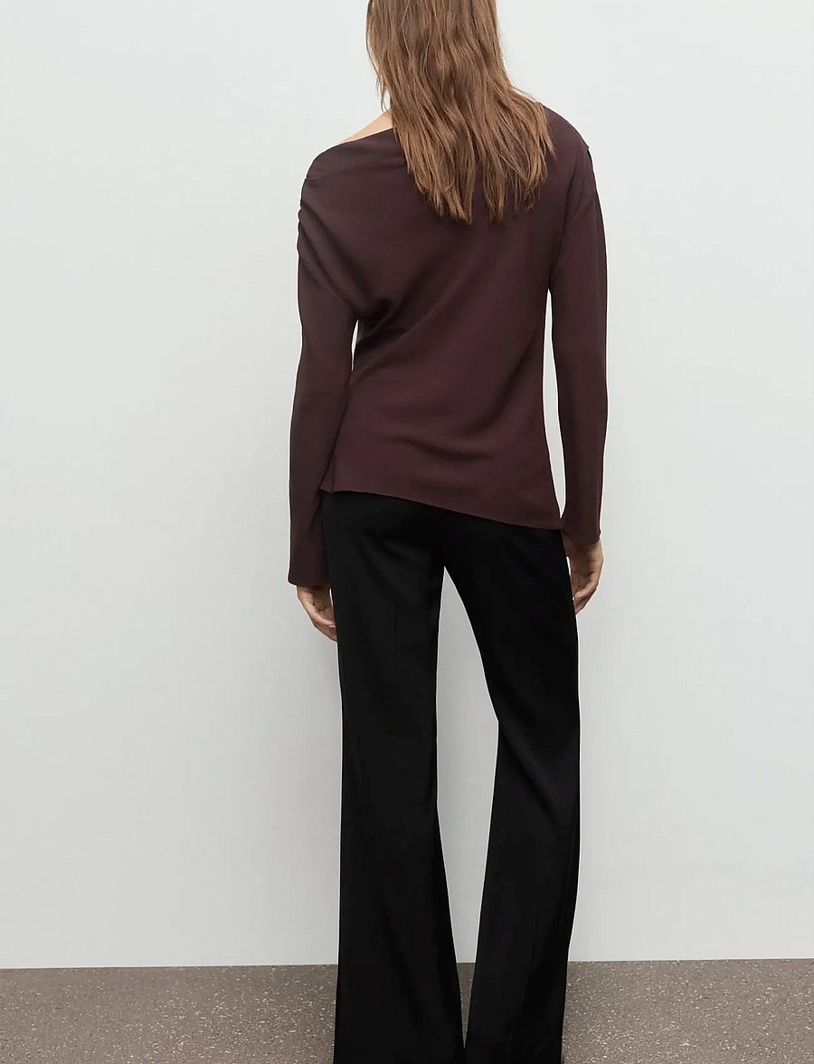 Mango - Blouse with asymmetrical neckline - långärmade blusar - brown - 2