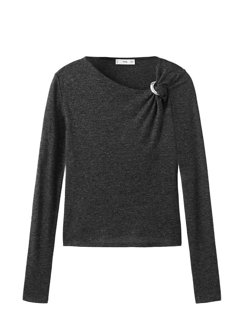 Mango - Metal detail T-shirt - langärmlige blusen - grey - 1