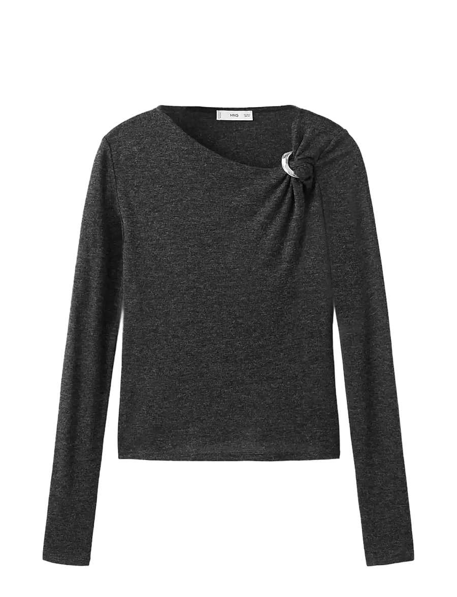 Mango - Metal detail T-shirt - langærmede bluser - grey - 1