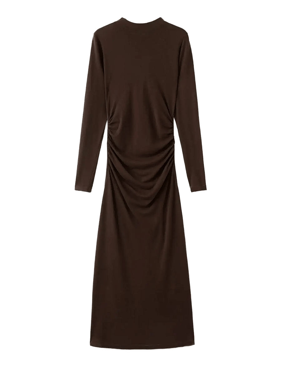 Mango - Perkins-neck knitted dress - stickade klänningar - dark brown - 1