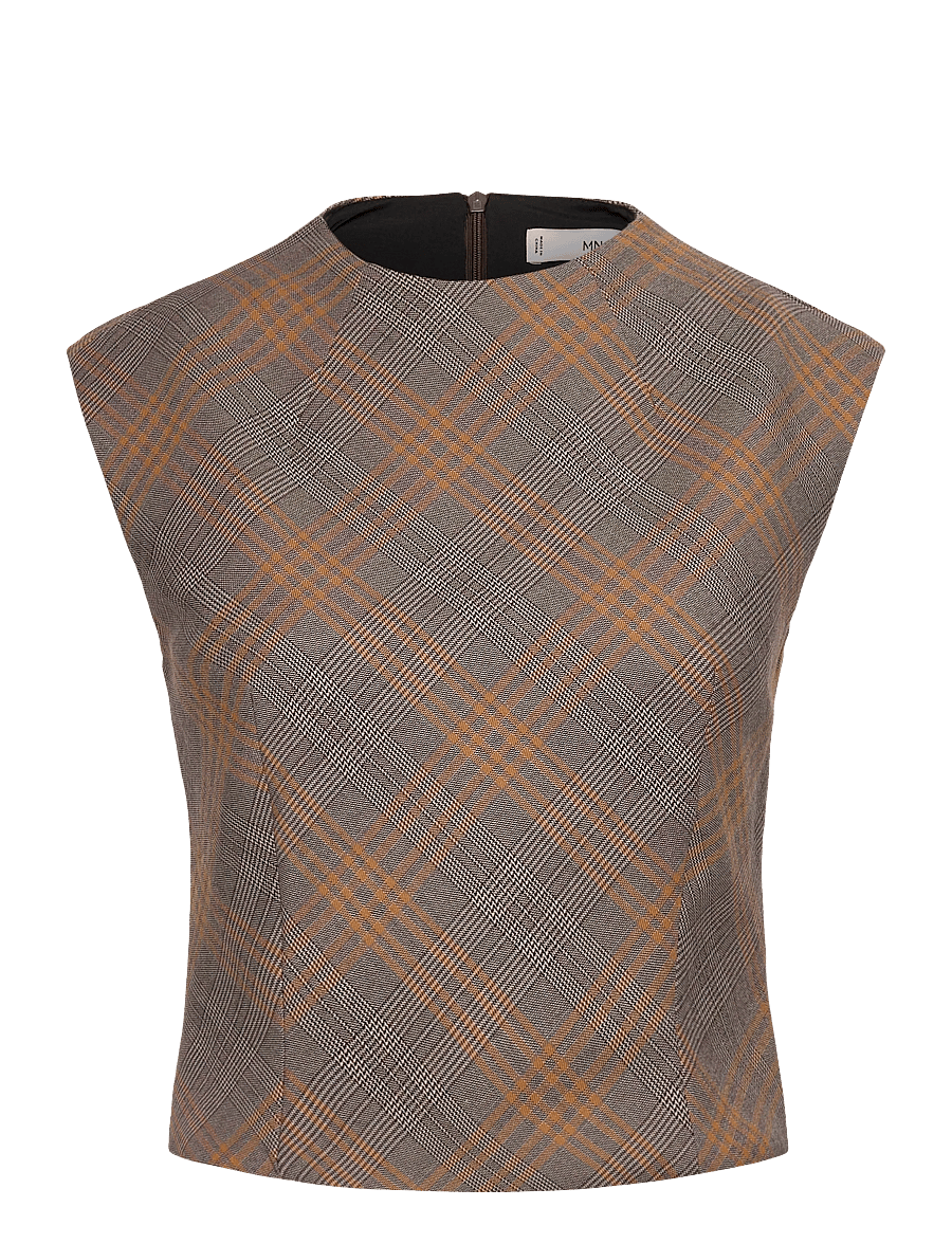 Mango - Fitted check top - t-shirts - brown - 1