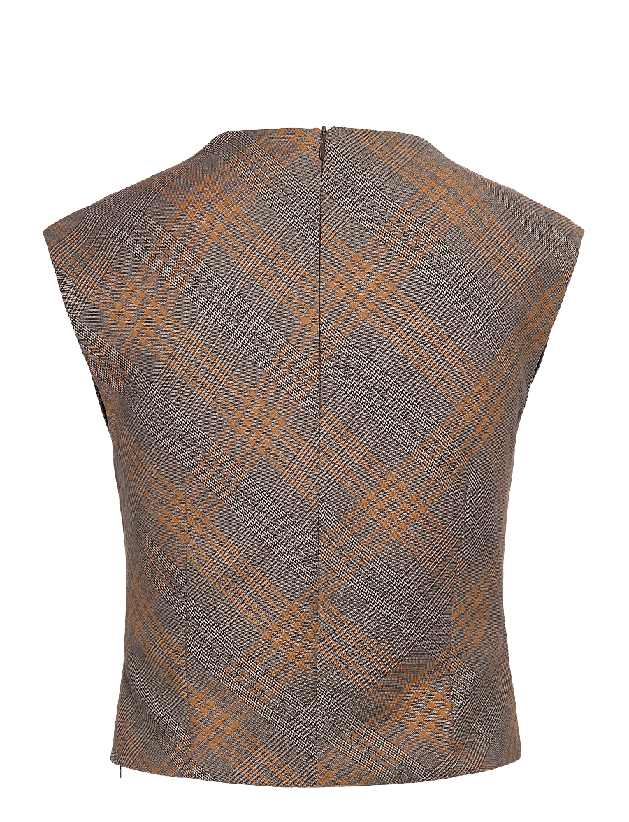 Mango - Fitted check top - t-shirts - brown - 2