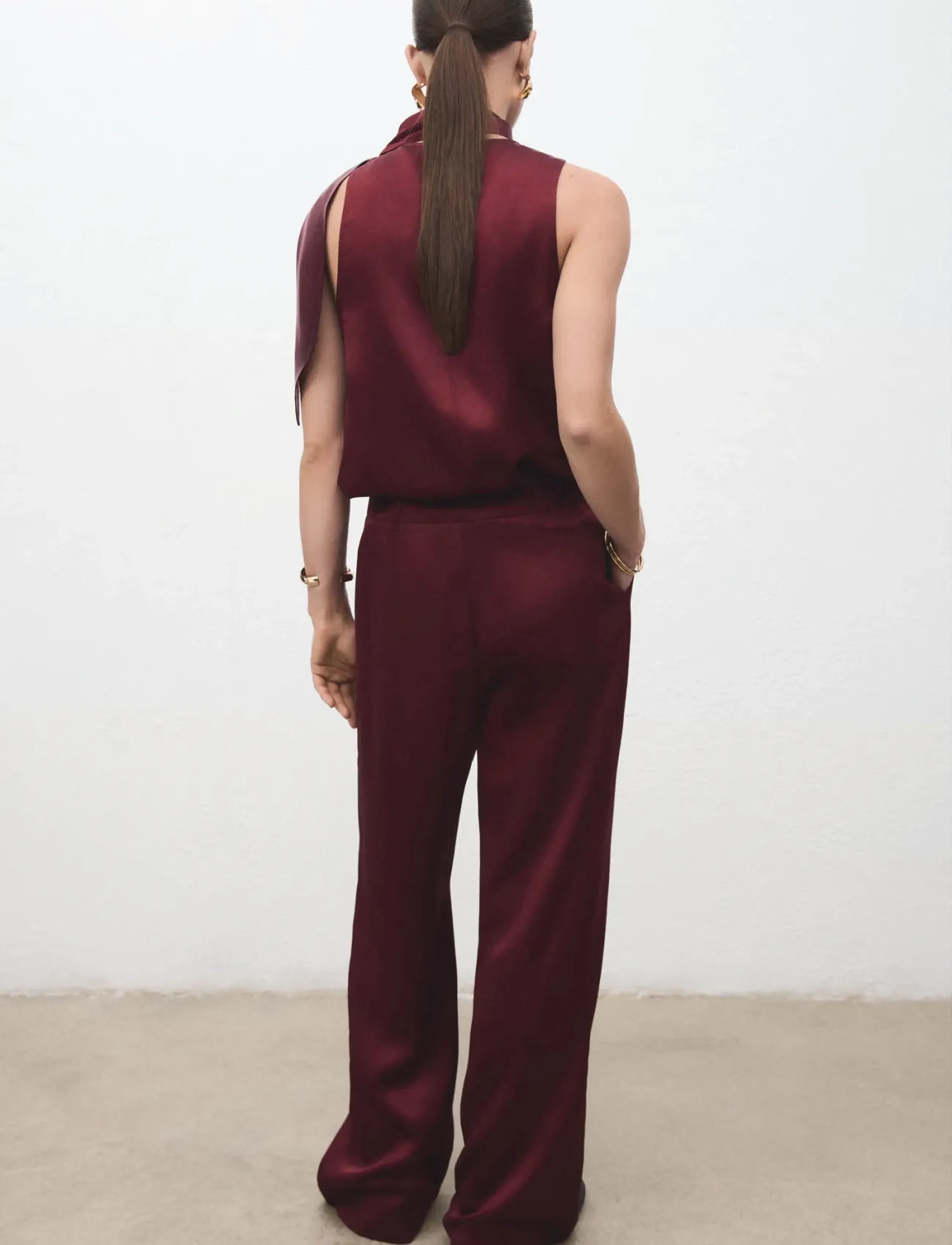 Mango - Satin wide leg trousers - leveälahkeiset housut - rust - copper - 3